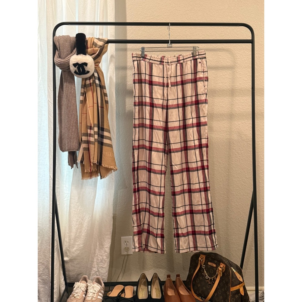 Tommy Hilfiger Womens Plaid Pajama Pants Red Navy Beige Flannel Lounge Bottoms